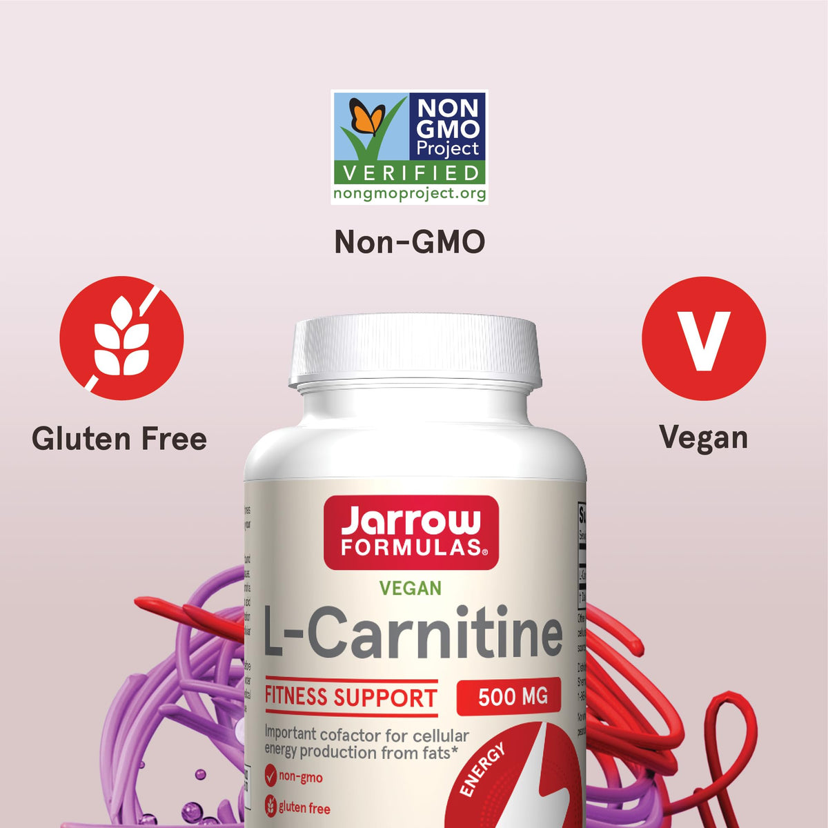 Jarrow L-Carnitine 500 mg capsules with a measuring spoon