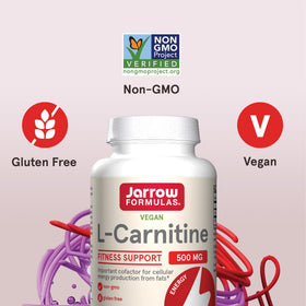 Jarrow L-Carnitine 500 mg capsules with a measuring spoon