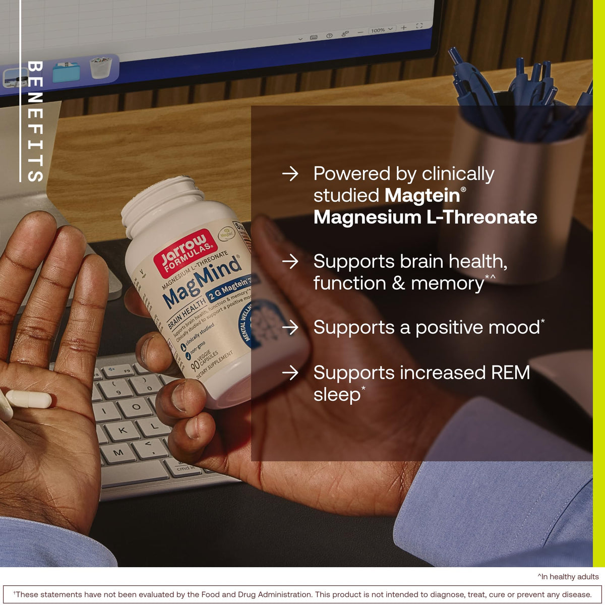 Jarrow MagMind capsules sur fond blanc - détail des ingrédients