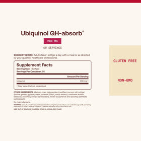 Jarrow QH-Absorb CoQ10 200mg with nutritional information