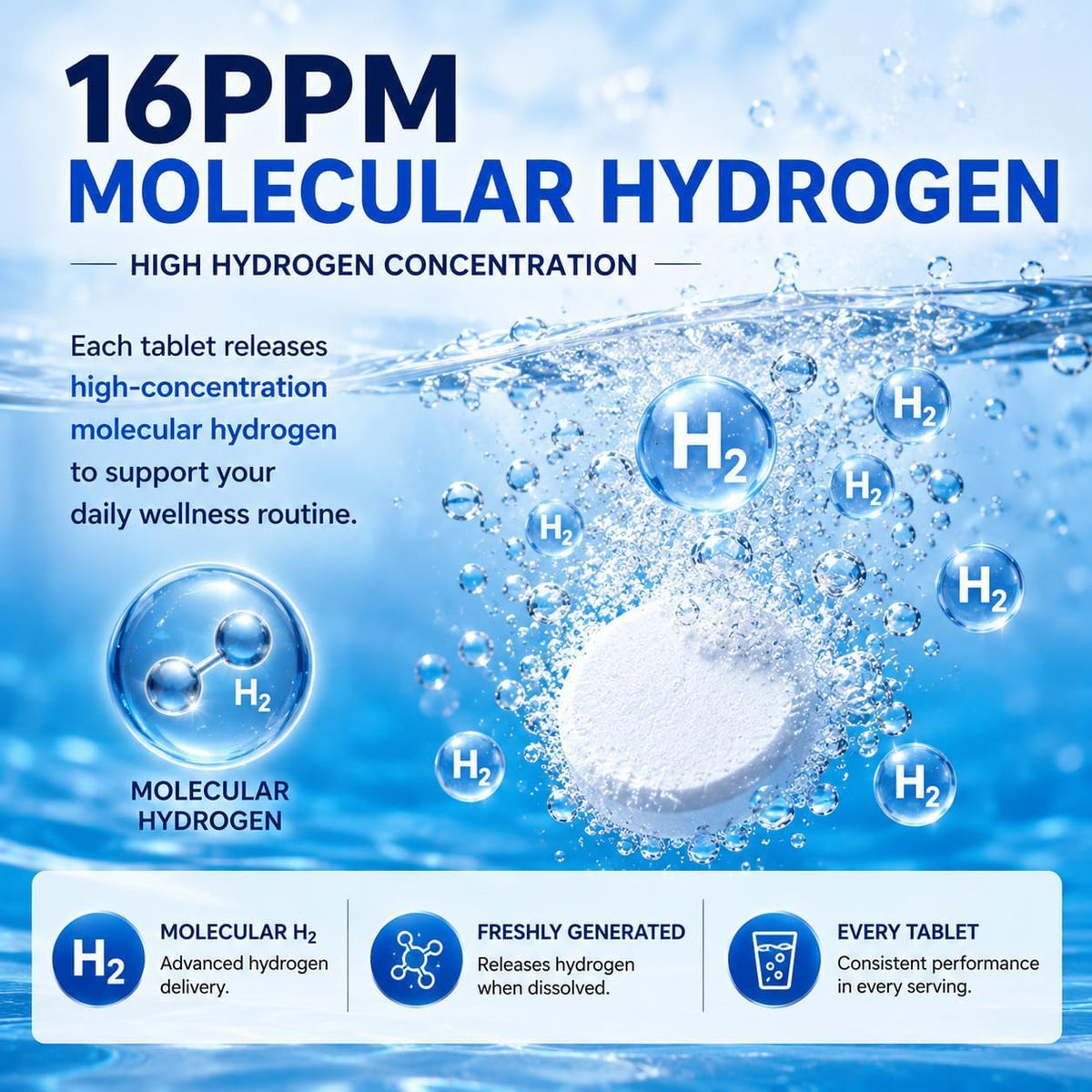 Jebiue tablettes d'eau hydrogène avec magnésium, vue de près