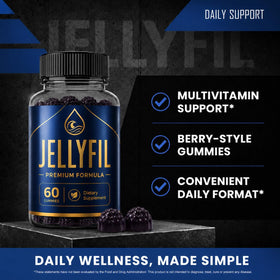 JellyFil Gummies à côté d'un verre d'eau