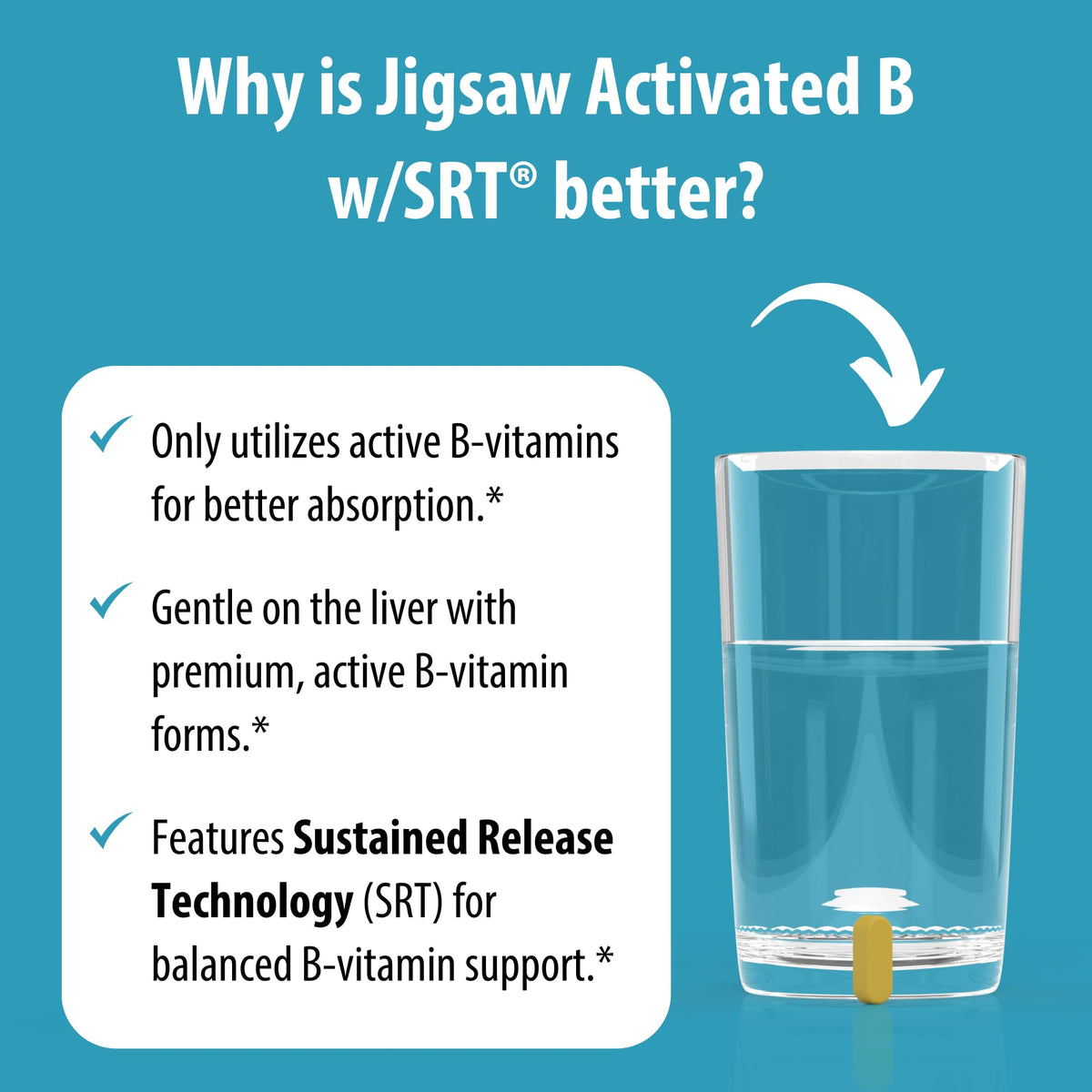 Jigsaw Health B Activé SRT 120 comprimés avec étiquette visible