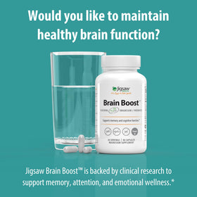 Jigsaw Health Brain support capsules sur une table