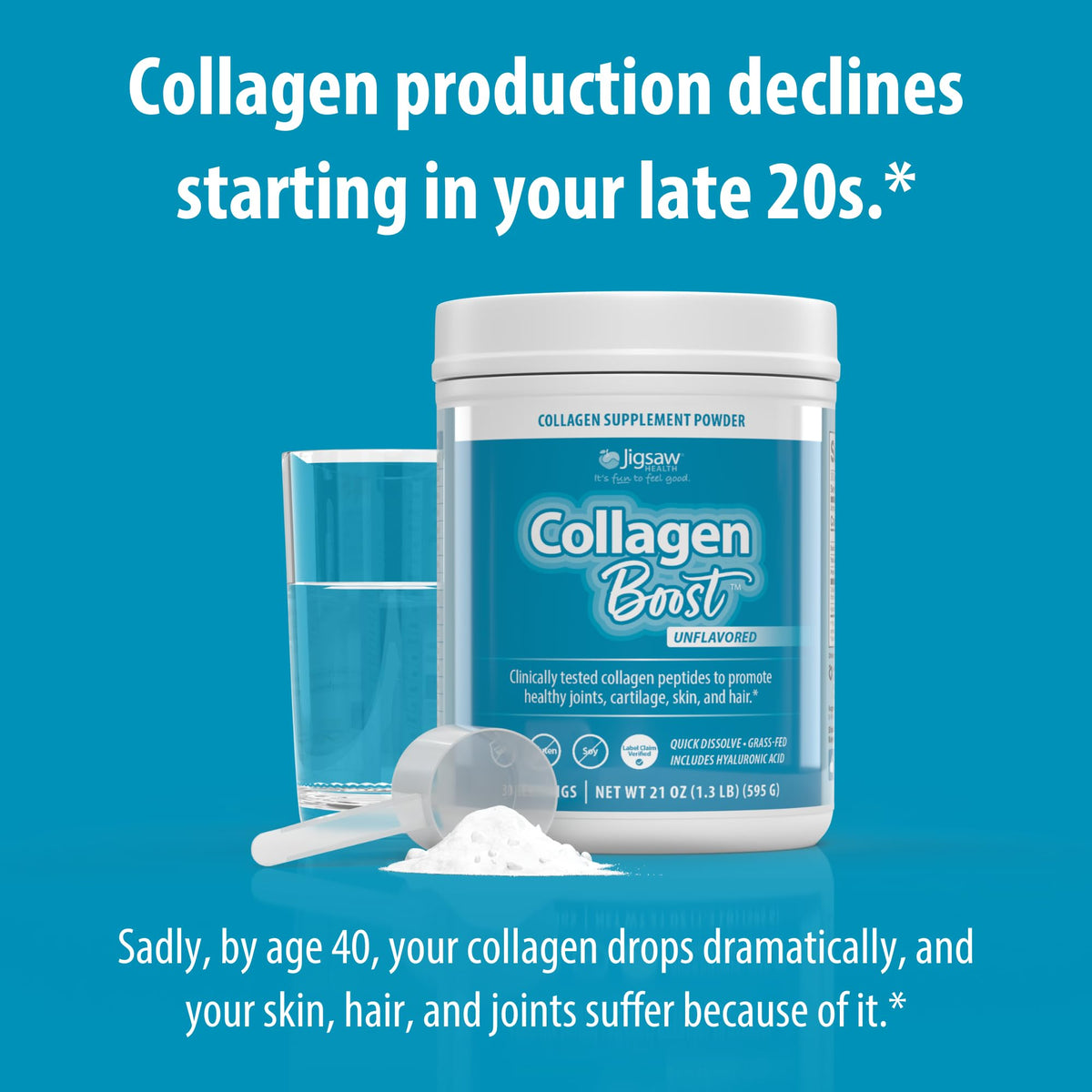 Jigsaw Health Collagen support 30 portions en poudre dans un verre