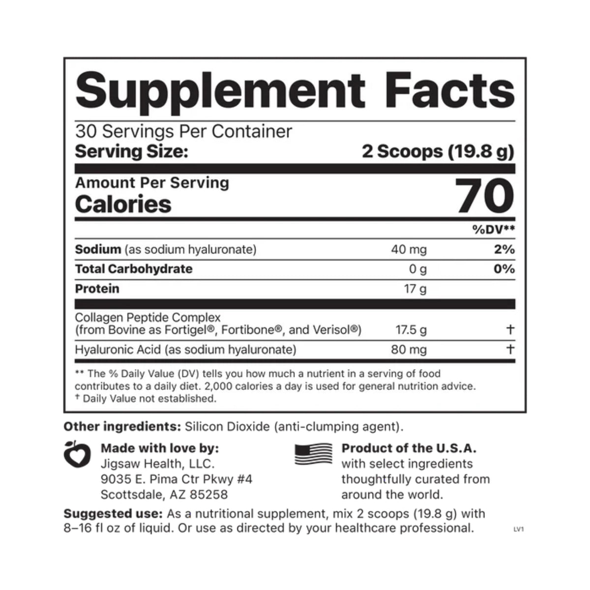 Jigsaw Health Collagen support 30 portions vue arrière du produit