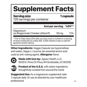 Jigsaw Health MagPure Glycinate capsules montrant l'étiquette