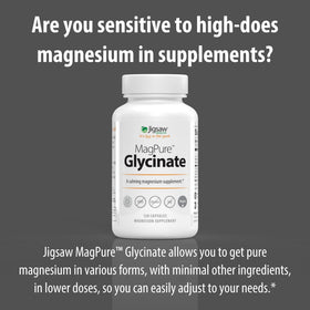 Jigsaw Health MagPure Glycinate capsules ouvertes sur une table