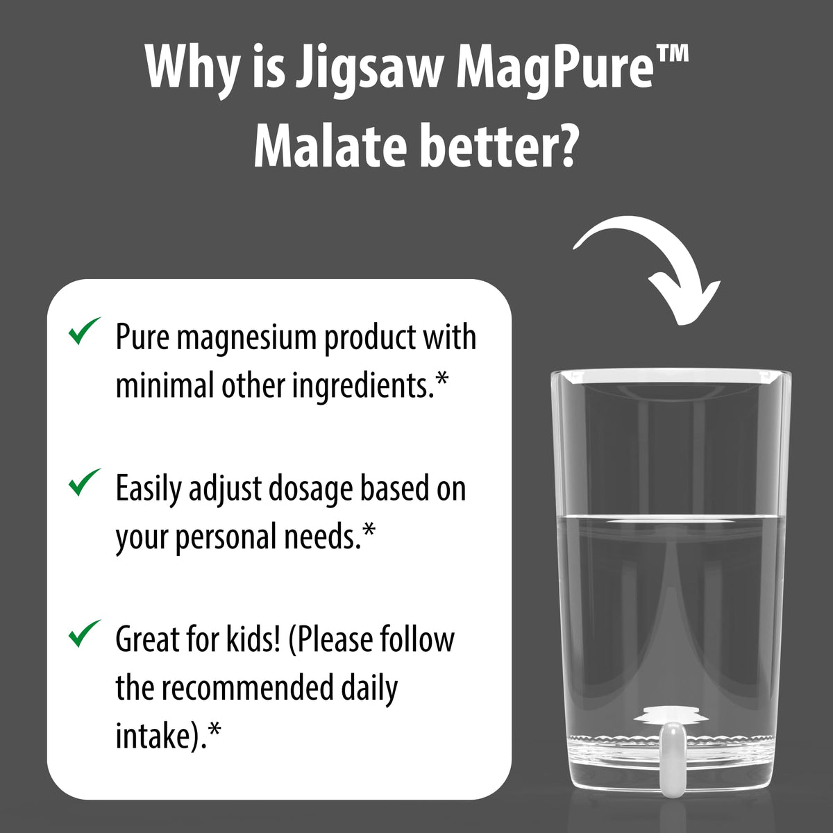 Jigsaw Health MagPure Malate avec un verre d'eau