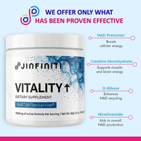 Jinfiniti Vitality NAD+ Optimisation 118g étiquette et détails de composition