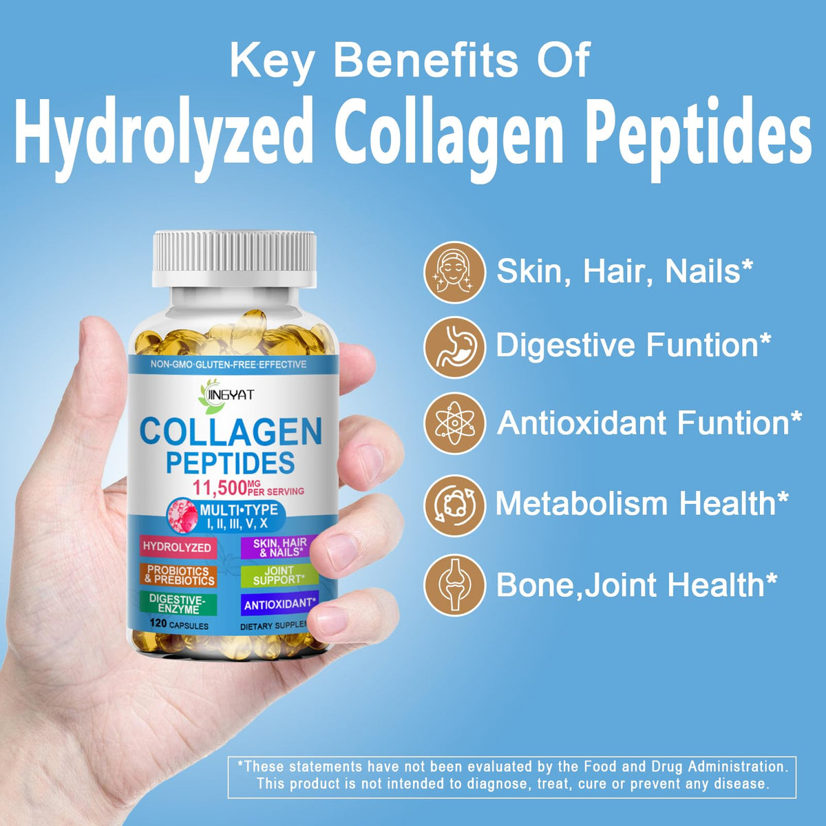 JINGYAT Collagène Peptides Softgels 109g, vue arrière