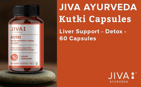 Jiva Ayurveda Kutki Capsules sur un fond neutre