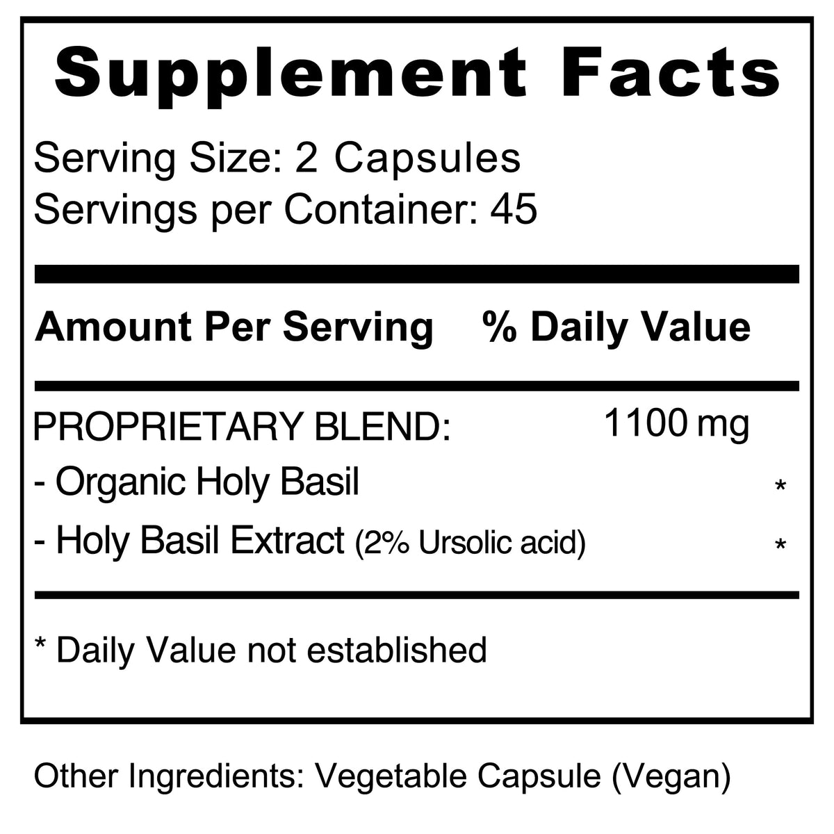 Jiva Botanicals Capsules Basilic Sacré 1100mg - mise en scène sur une table en bois
