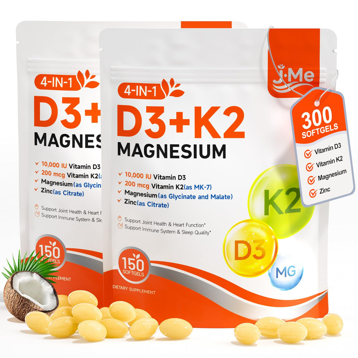 JME Complément Alimentaire D3 K2 10 000 UI 300 gélules vue de face