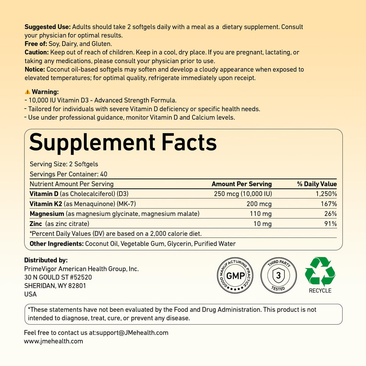 JME Vitamine D3 K2 Softgels avec ingrédients