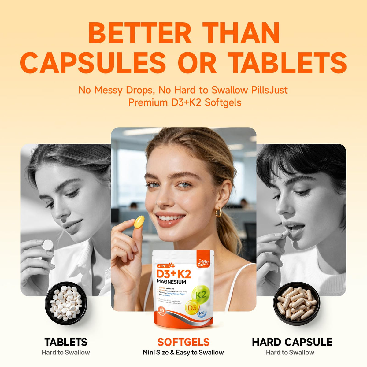 JME Vitamine D3 K2 Softgels dans une main