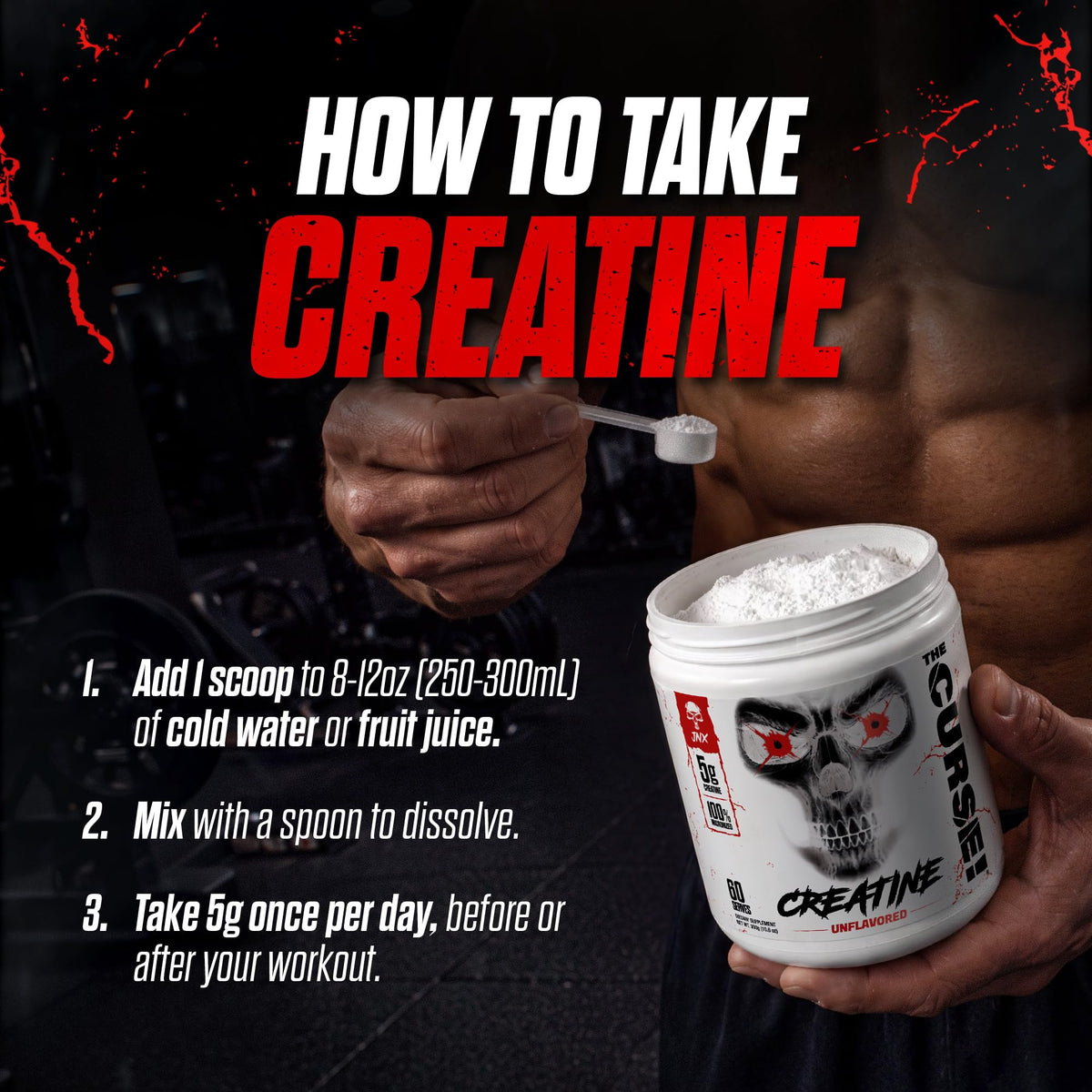 JNX SPORTS créatine monohydrate 350g en préparation d'un shake