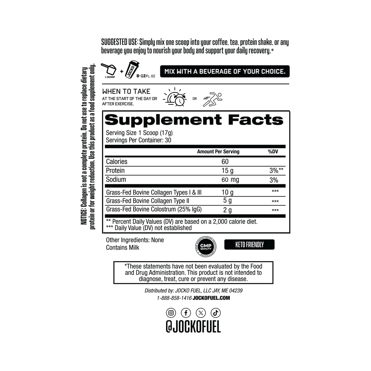 Jocko Fuel Collagen Peptides + Colostrum Poudre 630g en préparation dans un smoothie