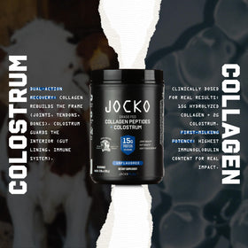Jocko Fuel Collagen Peptides + Colostrum Poudre 630g sur un plan de travail