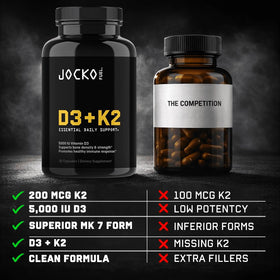 Jocko Fuel D3 5000 UI + K2 200 MCG avec des ingrédients naturels en arrière-plan