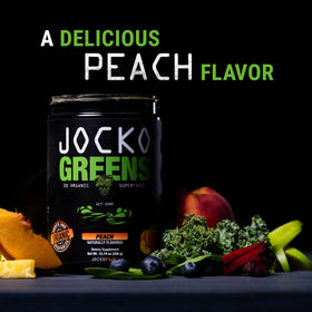 Jocko Fuel Daily Greens Poudre Superaliment 30 Portions, Pêche avec ingrédients