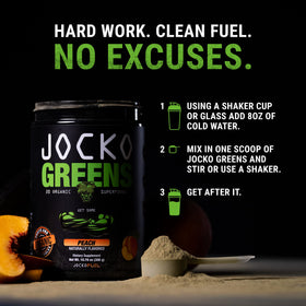 Jocko Fuel Daily Greens Poudre Superaliment 30 Portions, Pêche étiquette détaillée