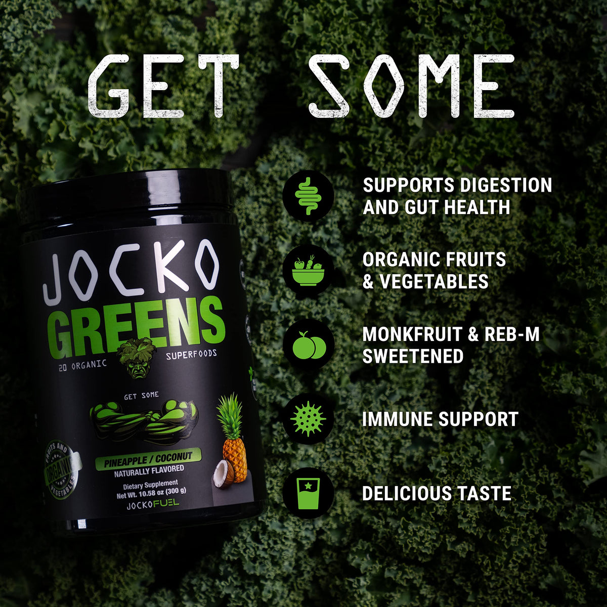 Jocko Fuel Daily Greens Poudre Superaliment Ananas Coco ingrédients en détail