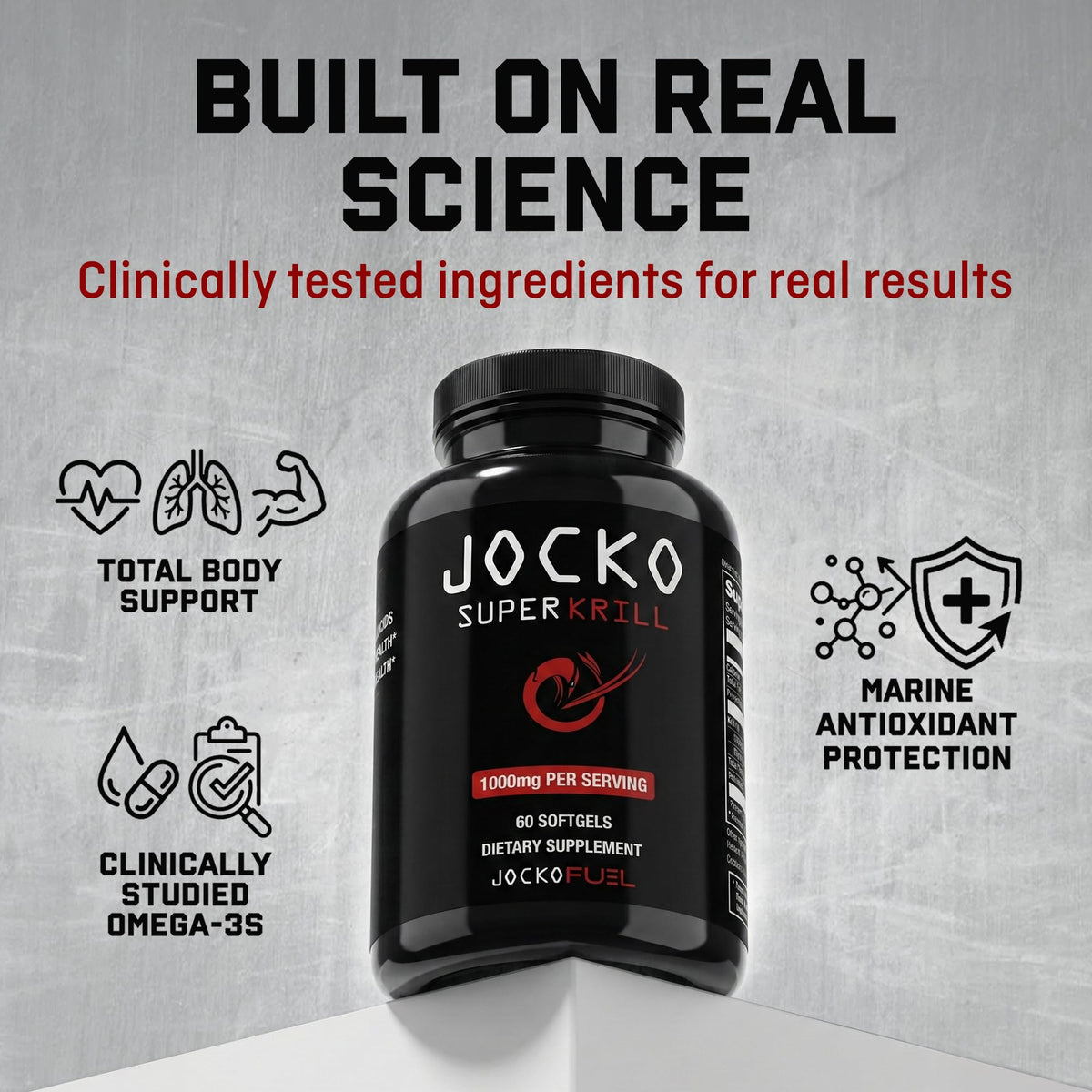 Jocko Fuel Huile de Krill Antartique 1000mg gélules avec vue de côté