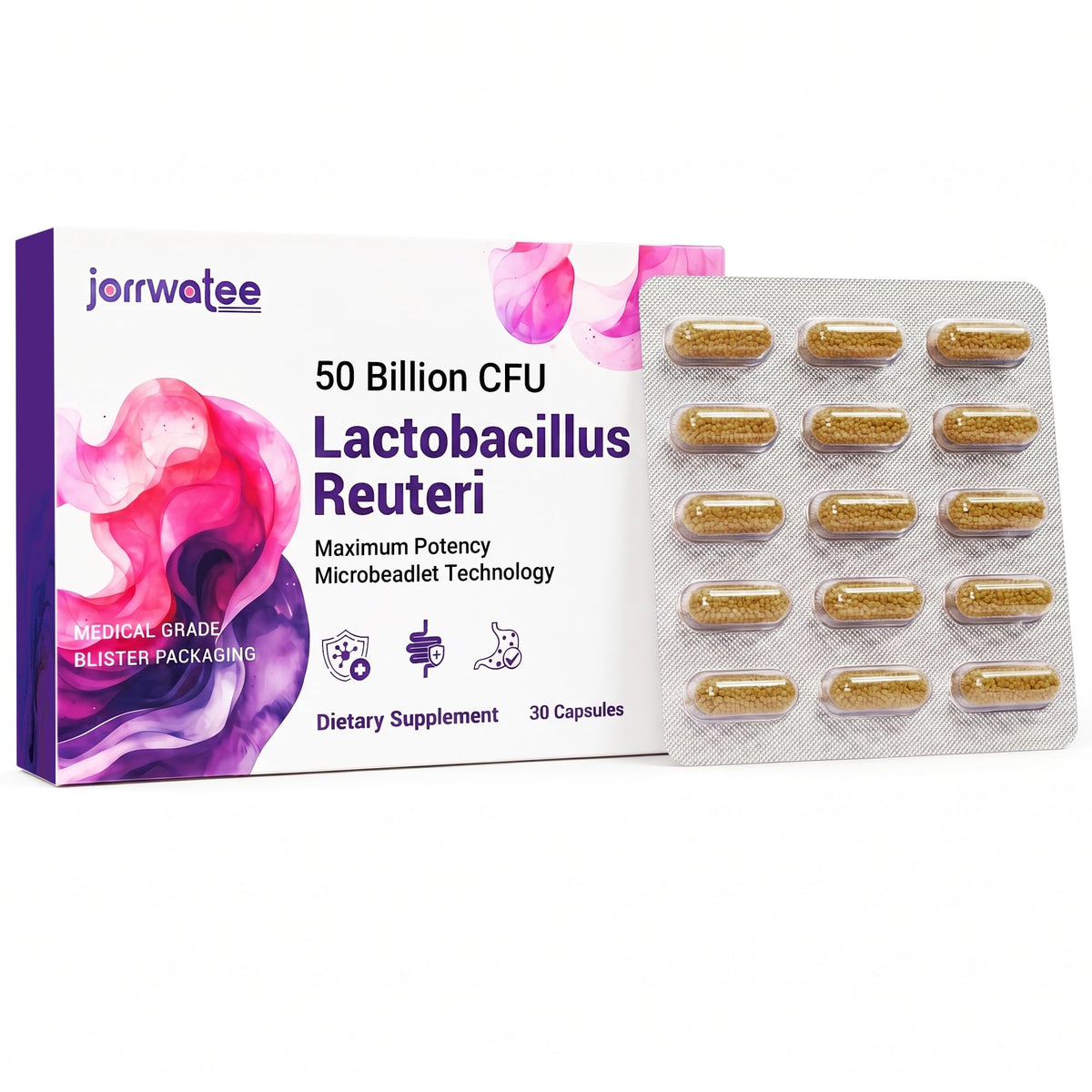 Jorrwatee Lactobacillus Reuteri 50 Milliards CFU capsules front view