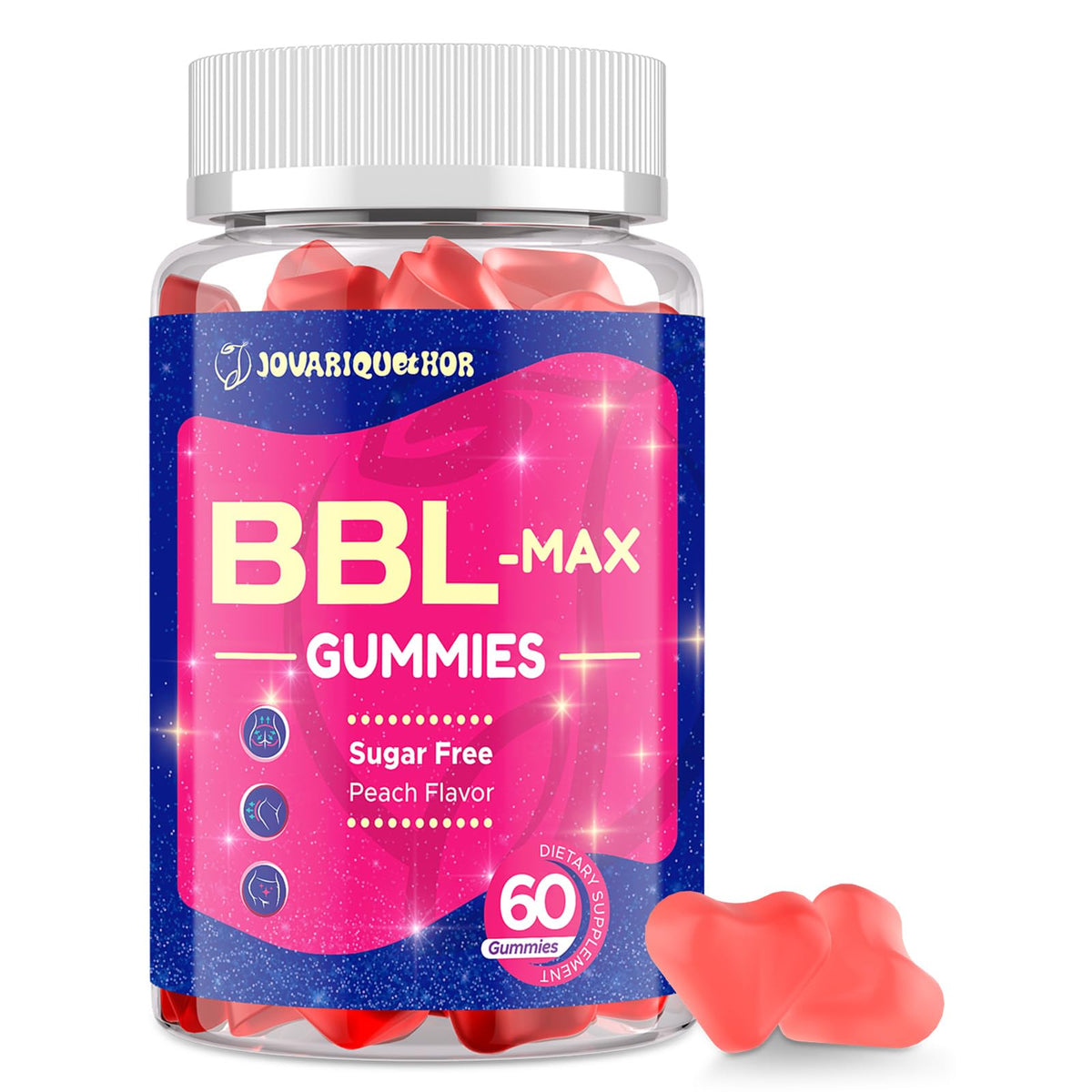 Jovariquethor Gummies BBL pour Femmes, boîte de 60 gummies au goût pêche