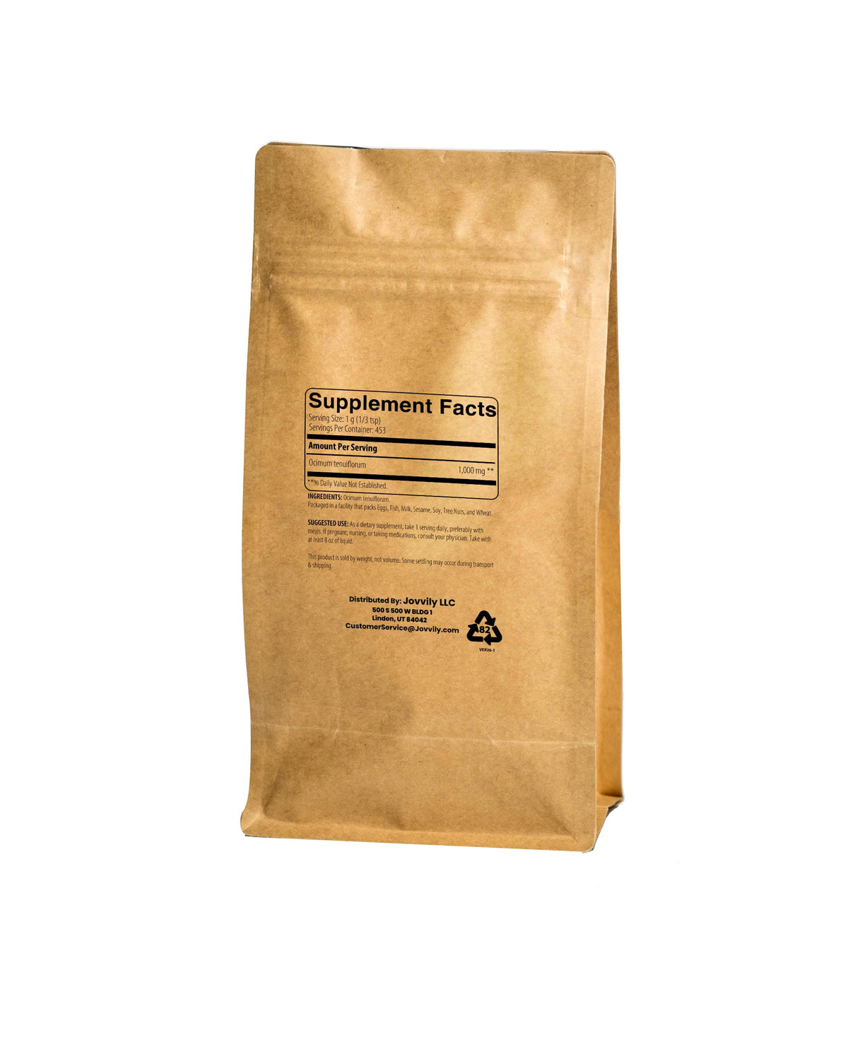 Jovvily Poudre de Basilic Sacré 472g - détails de l'emballage