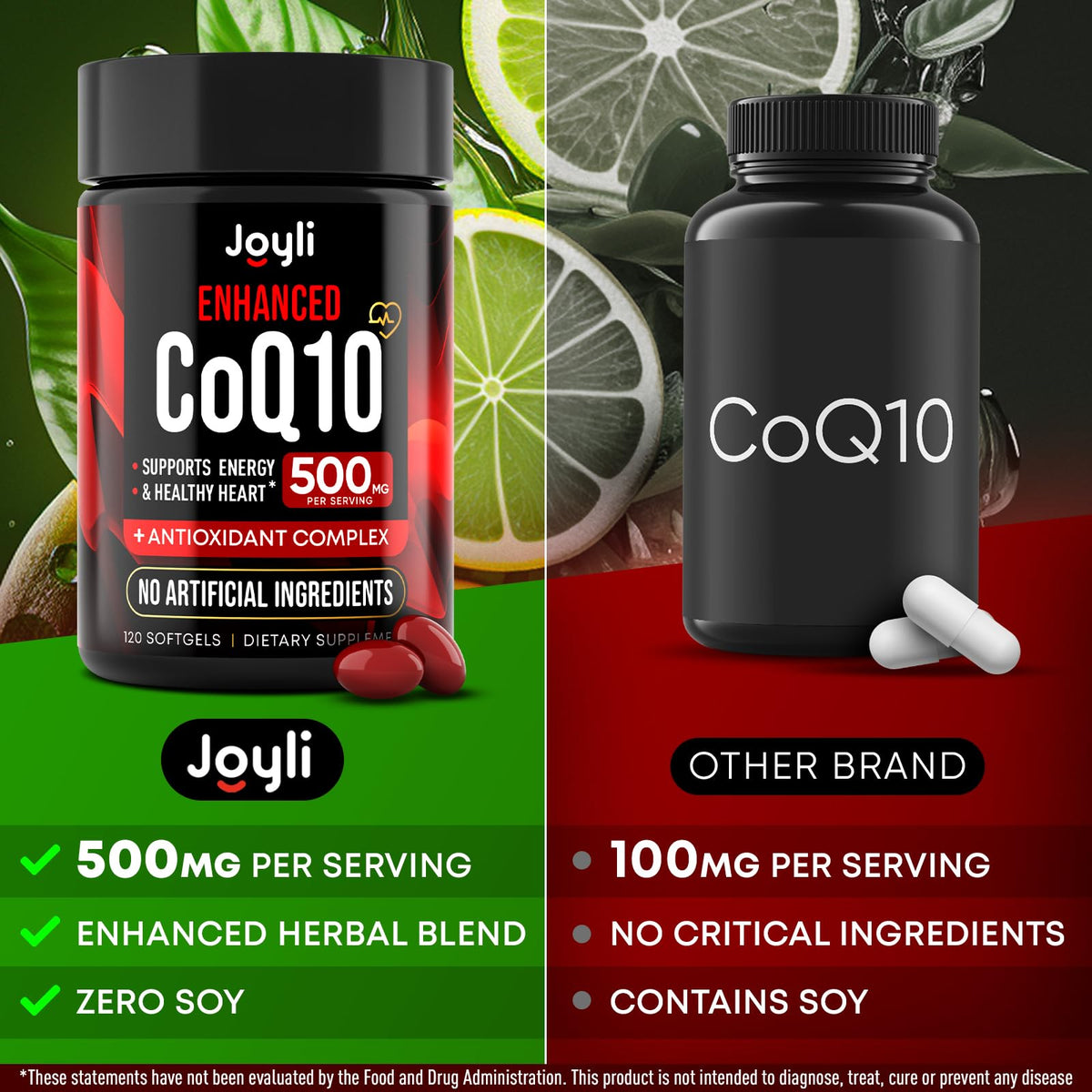 JOYLI Nutrition CoQ10 500mg gélules sur fond blanc