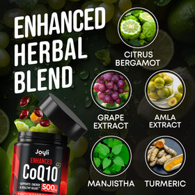 JOYLI Nutrition CoQ10 500mg gélules sur une table en bois