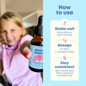 JoySpring B Complex Enfants 30 Ct flacon ouvert avec dose à côté