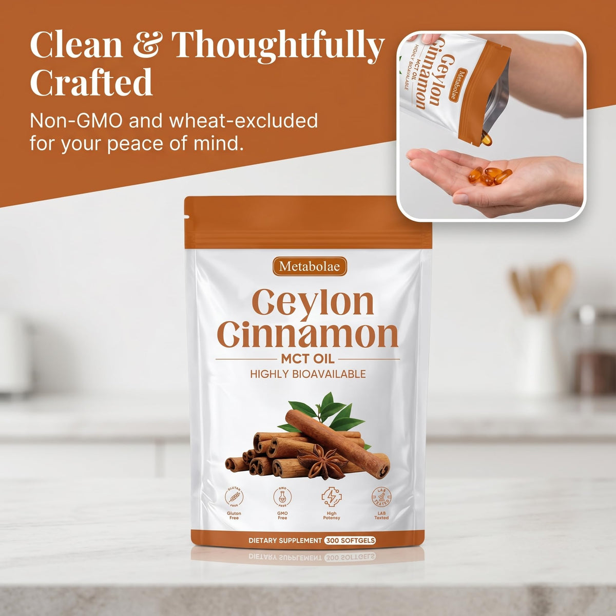 Jqewlg Cannelle de Ceylan gélules sur fond blanc