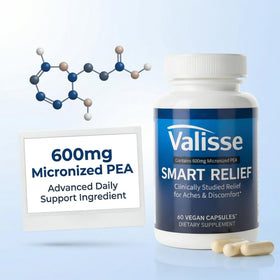 Jqewlg Valisse Smart Relief Pea 600mg capsules with a glass of water