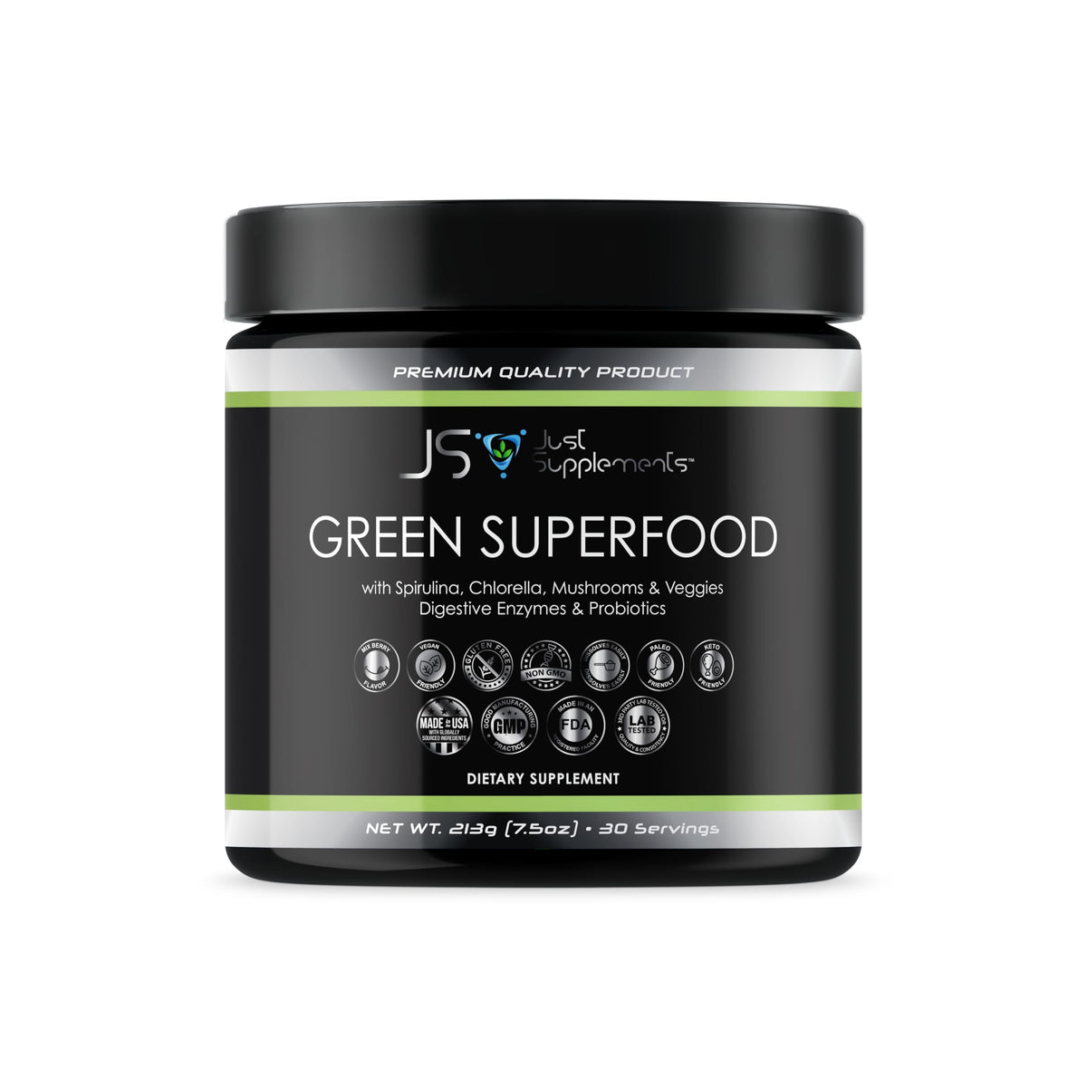 JS JUST SUPPLEMENTS Superfood Vert 281g vue de face