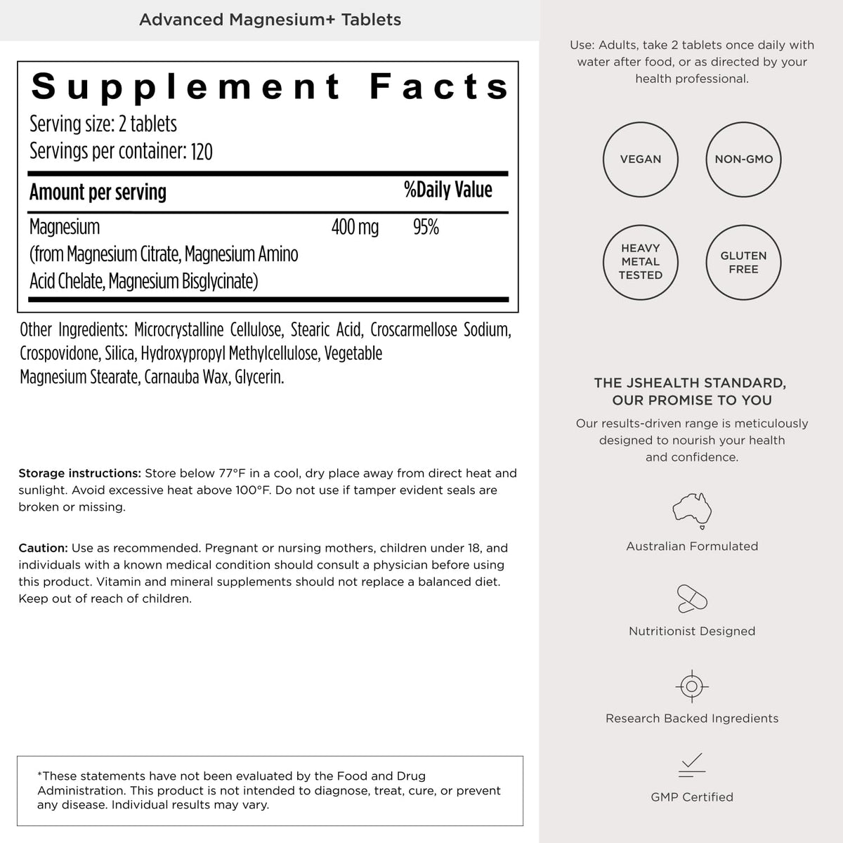 JSHealth Complément Alimentaire Magnésium 400mg - capsules prêtes à être prises
