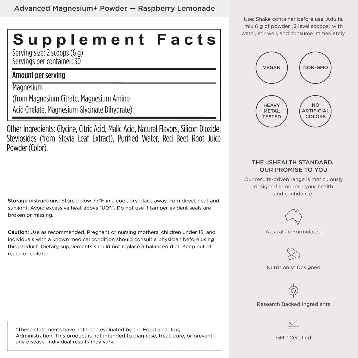 JSHealth Poudre de Magnésium 400mg dans son emballage original