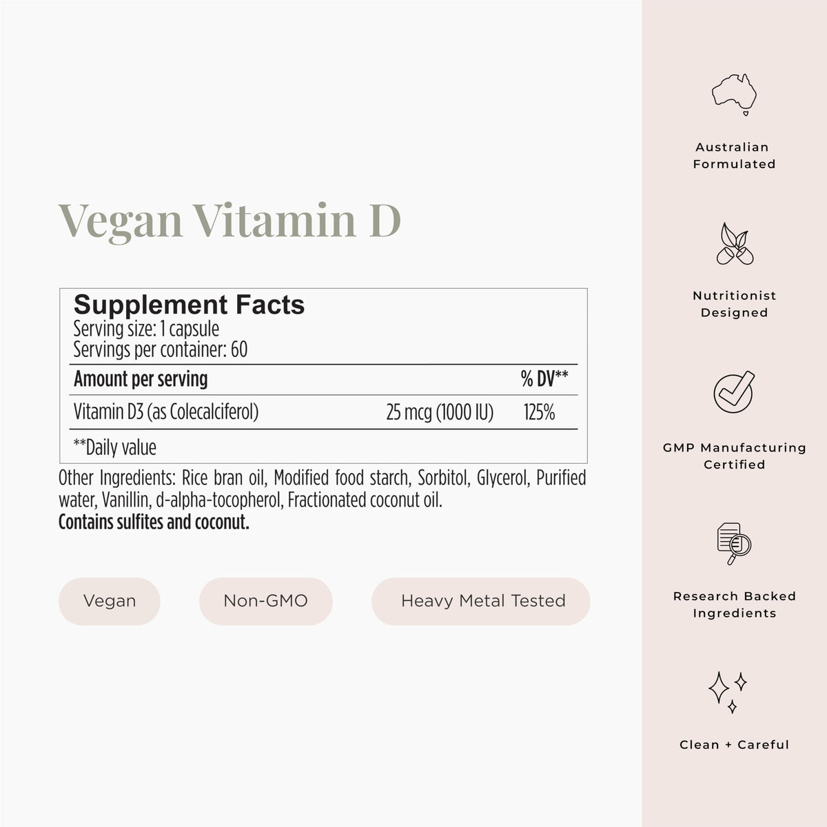 JSHealth Vitamine D3 Vegan 1000UI - étiquette et informations