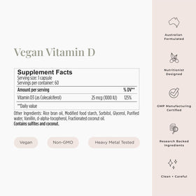 JSHealth Vitamine D3 Vegan 1000UI - étiquette et informations