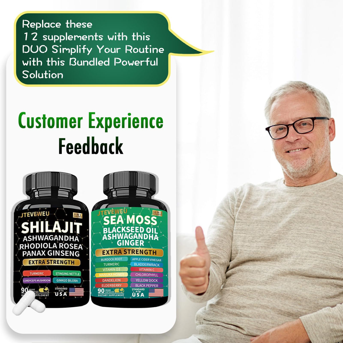 JTEVEweu Shilajit et Sea Moss capsules dans un environnement naturel