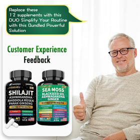 JTEVEweu Shilajit et Sea Moss capsules dans un environnement naturel