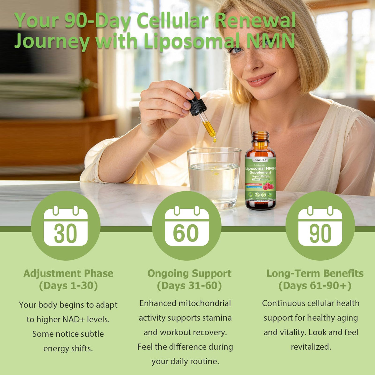 JUIWEFKK NMN 1000mg gouttes dans un cadre naturel