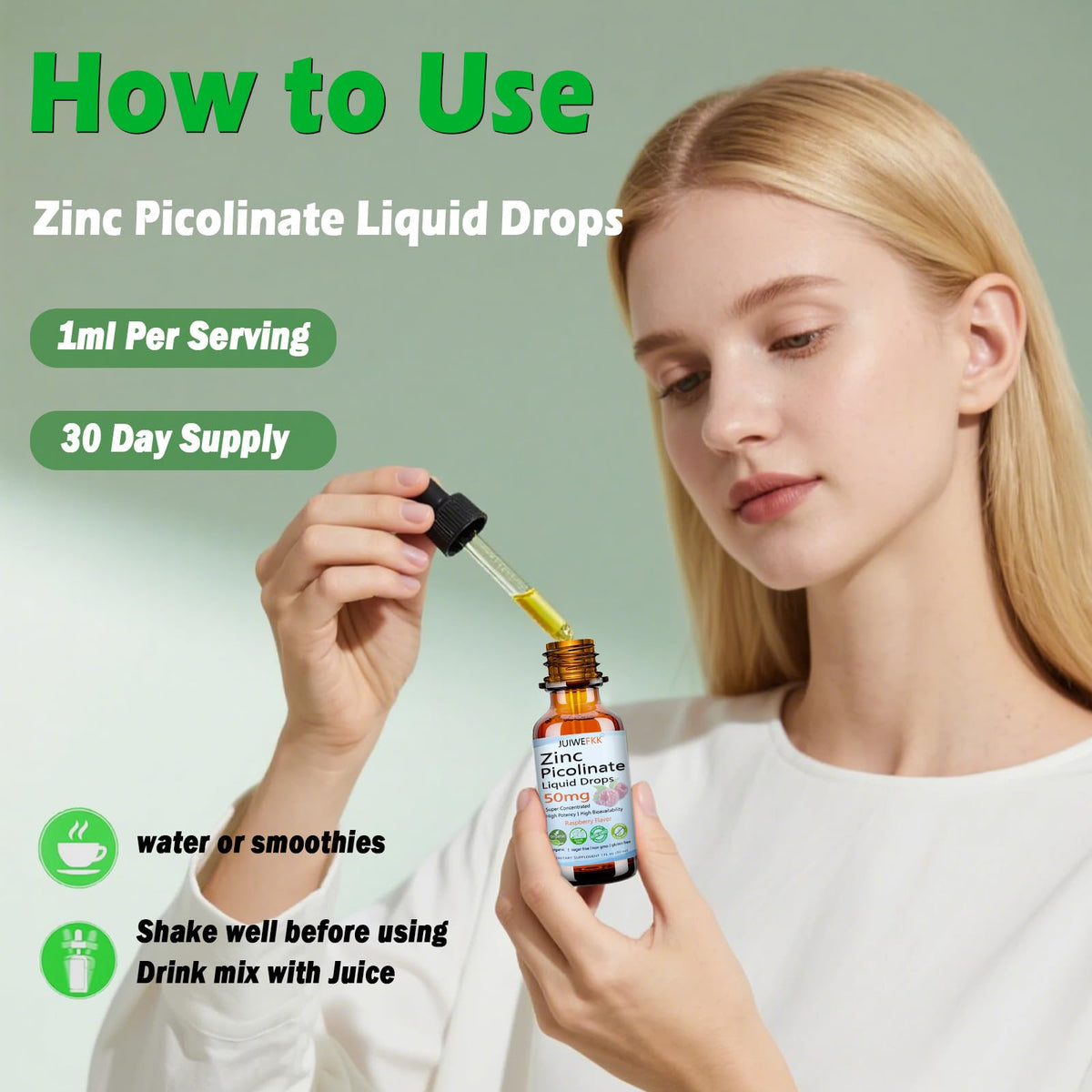 JUIWEFKK Zinc Picolinate 50mg flacon avec vue arrière