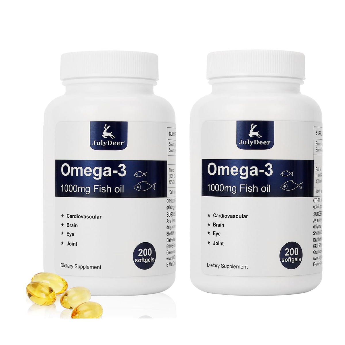 JulyDeer huile de poisson Omega 3 1000mg gélules molles en pot