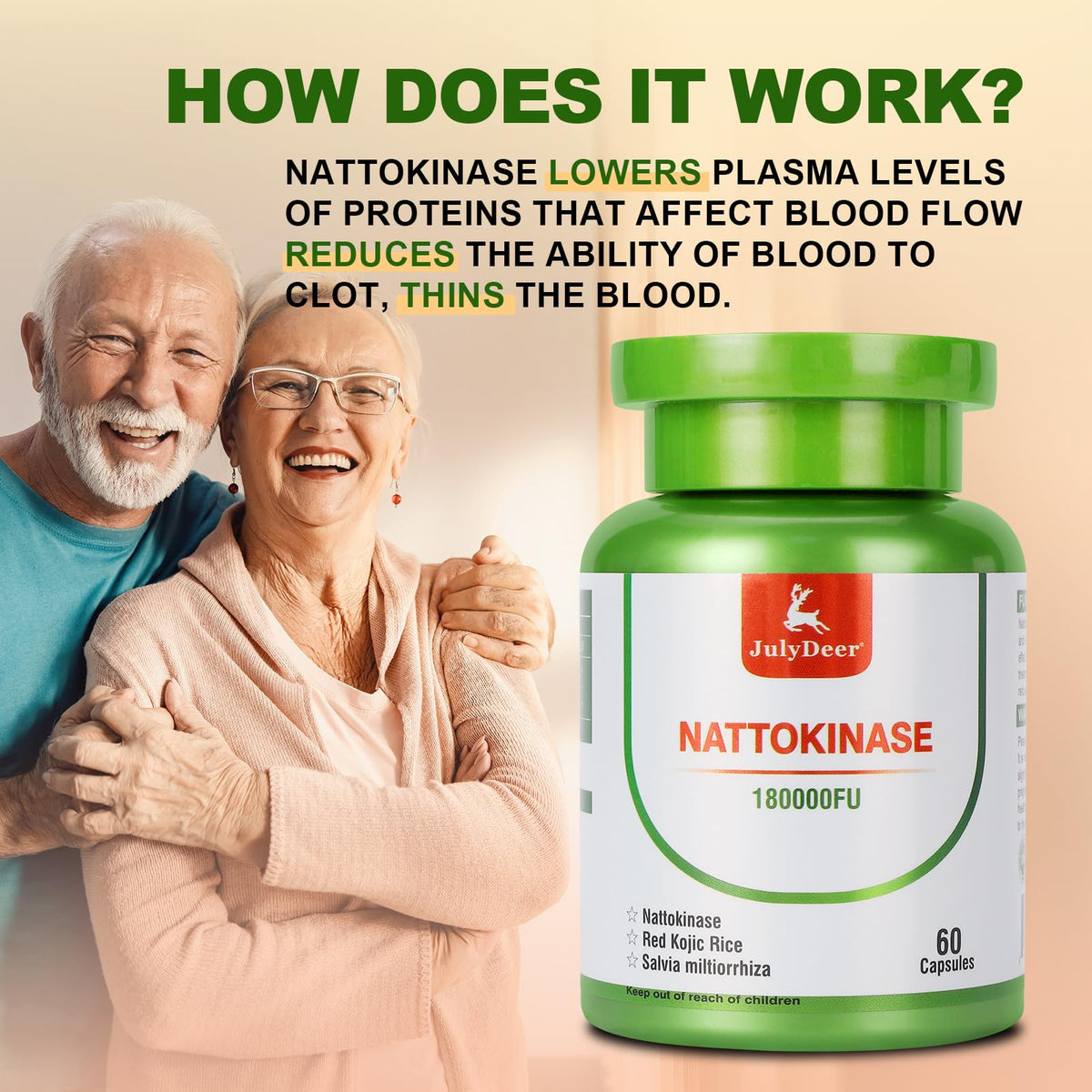 JulyDeer Nattokinase 6 000 FU sur une table avec des éléments naturels