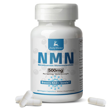 JulyDeer NMN 500mg complément alimentaire en capsules, vue de face