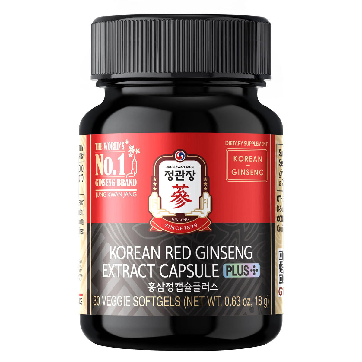 JUNG KWAN JANG Extrait de Ginseng Rouge Coréen 600mg Capsules Vegan - Vue de face