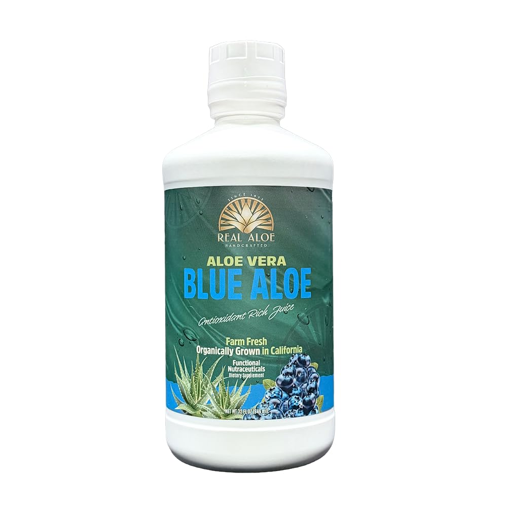 Jus d'aloe vera bio Real Aloe avec myrtille sur un fond lumineux